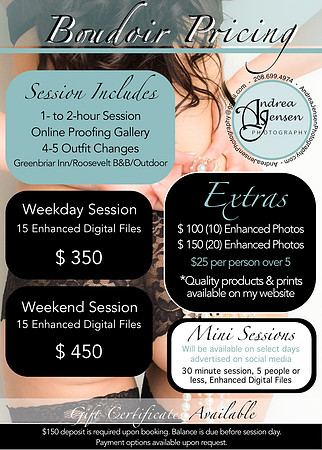 Boudoir Pricing 2017 Photo Revised