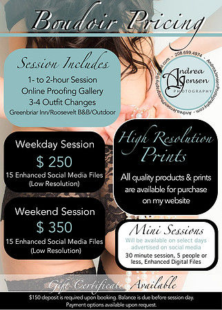 Boudoir Pricing 2017 Photo Revised